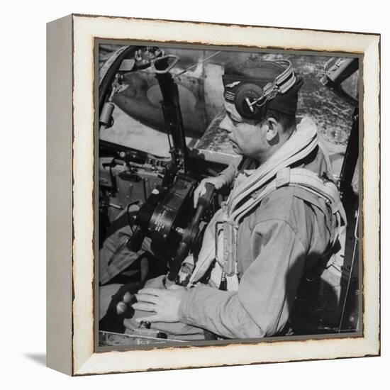 French Aviator/Author Antoine de Saint Exupery Sitting in Cockpit of Fighter Plane-John Phillips-Framed Premier Image Canvas