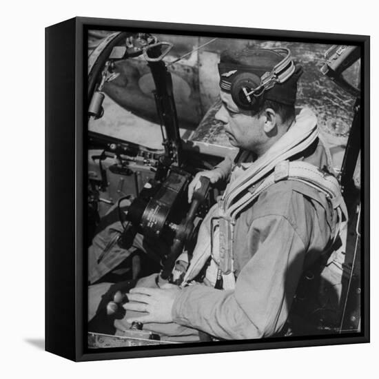 French Aviator/Author Antoine de Saint Exupery Sitting in Cockpit of Fighter Plane-John Phillips-Framed Premier Image Canvas