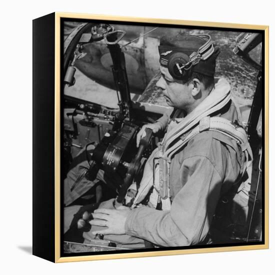 French Aviator/Author Antoine de Saint Exupery Sitting in Cockpit of Fighter Plane-John Phillips-Framed Premier Image Canvas
