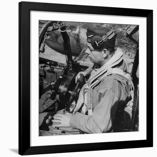 French Aviator/Author Antoine de Saint Exupery Sitting in Cockpit of Fighter Plane-John Phillips-Framed Premium Photographic Print