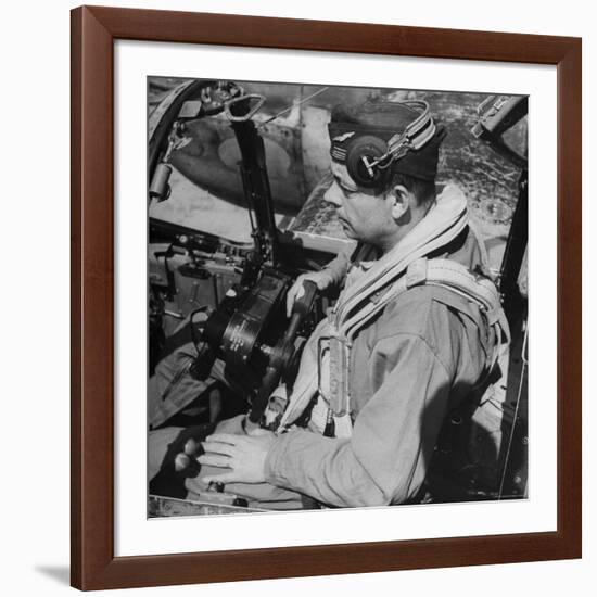 French Aviator/Author Antoine de Saint Exupery Sitting in Cockpit of Fighter Plane-John Phillips-Framed Premium Photographic Print