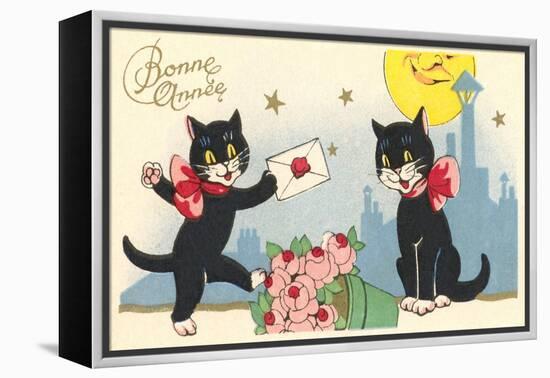 French Black Cats, Bonne Annee-null-Framed Stretched Canvas