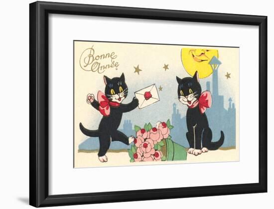 French Black Cats, Bonne Annee-null-Framed Art Print