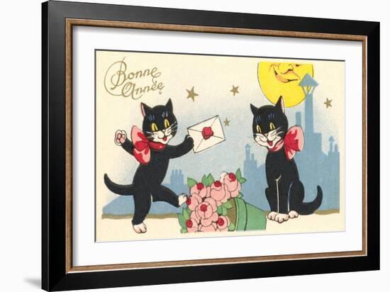 French Black Cats, Bonne Annee-null-Framed Art Print