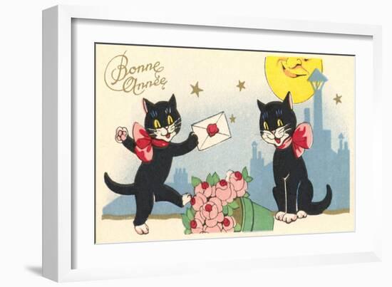 French Black Cats, Bonne Annee-null-Framed Art Print