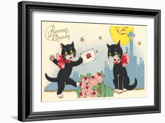 French Black Cats, Bonne Annee-null-Framed Art Print