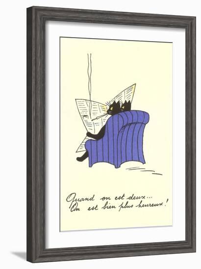 French Black Cats Reading Newspaper-null-Framed Art Print