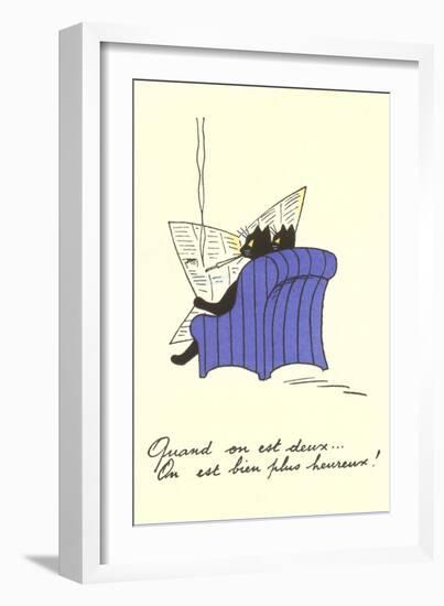 French Black Cats Reading Newspaper-null-Framed Art Print