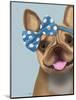 French Bulldog and Blue Bow-Fab Funky-Mounted Art Print