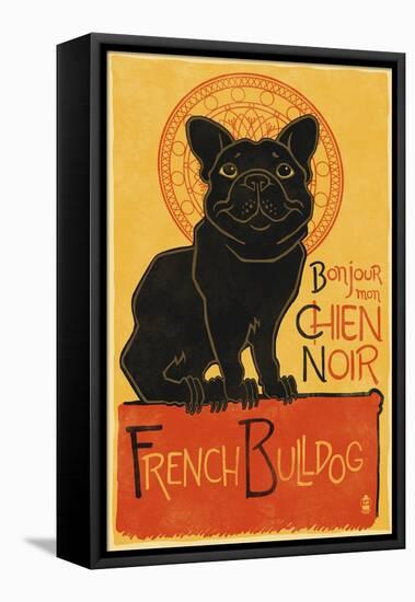 French Bulldog - Retro Chien Noir Ad-Lantern Press-Framed Stretched Canvas