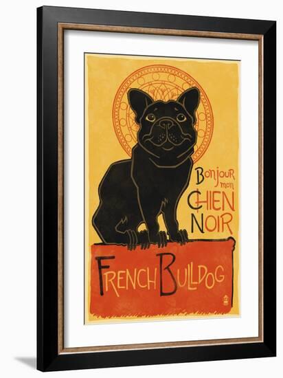 French Bulldog - Retro Chien Noir Ad-Lantern Press-Framed Art Print