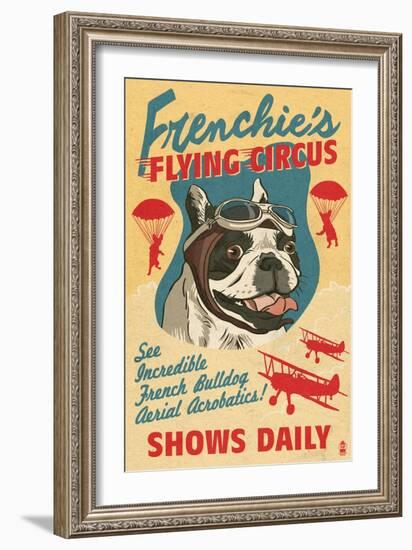 French Bulldog - Retro Flying Circus Ad-Lantern Press-Framed Art Print