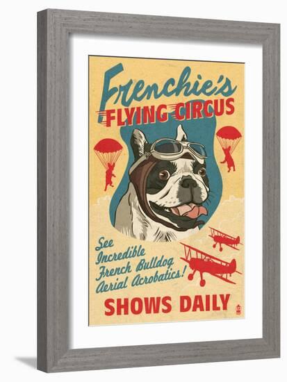 French Bulldog - Retro Flying Circus Ad-Lantern Press-Framed Art Print