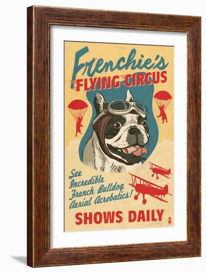 French Bulldog - Retro Flying Circus Ad-Lantern Press-Framed Art Print