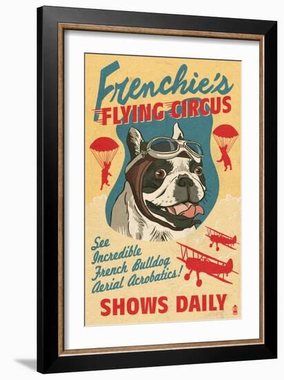 French Bulldog - Retro Flying Circus Ad-Lantern Press-Framed Art Print