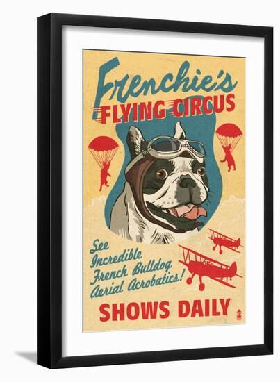 French Bulldog - Retro Flying Circus Ad-Lantern Press-Framed Art Print