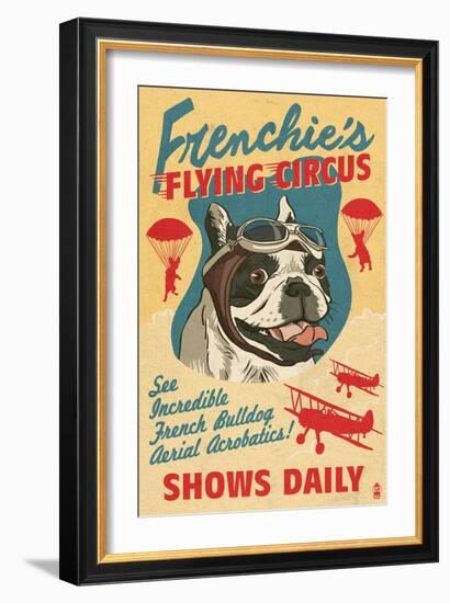 French Bulldog - Retro Flying Circus Ad-Lantern Press-Framed Art Print