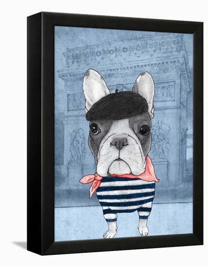 French Bulldog with Arc de Triomphe-Barruf-Framed Stretched Canvas