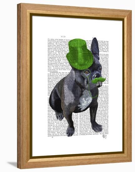 French Bulldog with Green Top Hat and Moustache-Fab Funky-Framed Stretched Canvas