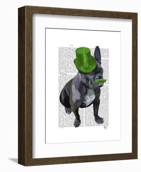 French Bulldog with Green Top Hat and Moustache-Fab Funky-Framed Art Print