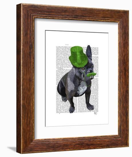 French Bulldog with Green Top Hat and Moustache-Fab Funky-Framed Art Print