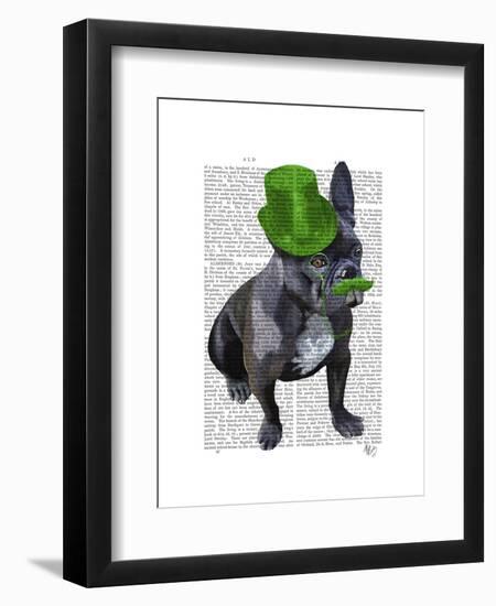 French Bulldog with Green Top Hat and Moustache-Fab Funky-Framed Art Print