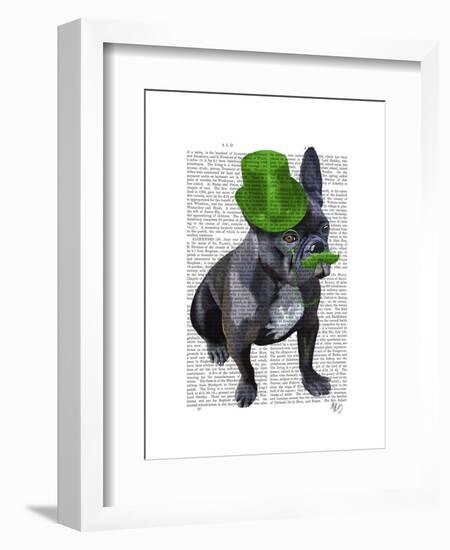 French Bulldog with Green Top Hat and Moustache-Fab Funky-Framed Art Print