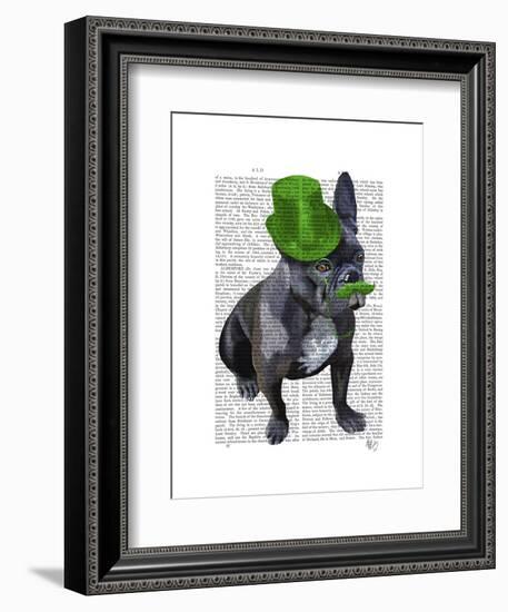 French Bulldog with Green Top Hat and Moustache-Fab Funky-Framed Art Print