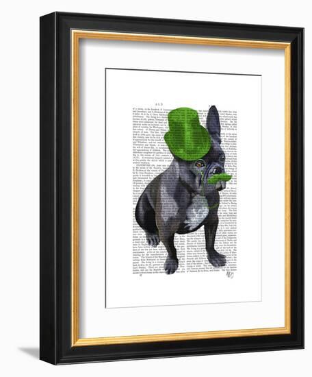 French Bulldog with Green Top Hat and Moustache-Fab Funky-Framed Art Print