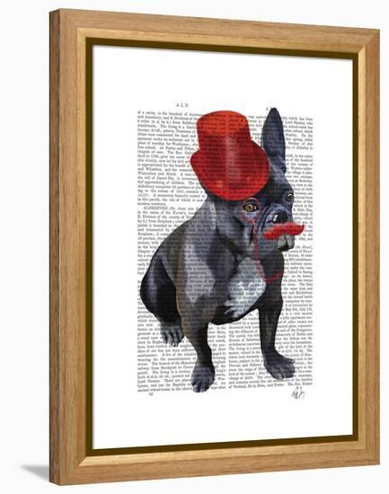 French Bulldog with Red Top Hat and Moustache-Fab Funky-Framed Stretched Canvas