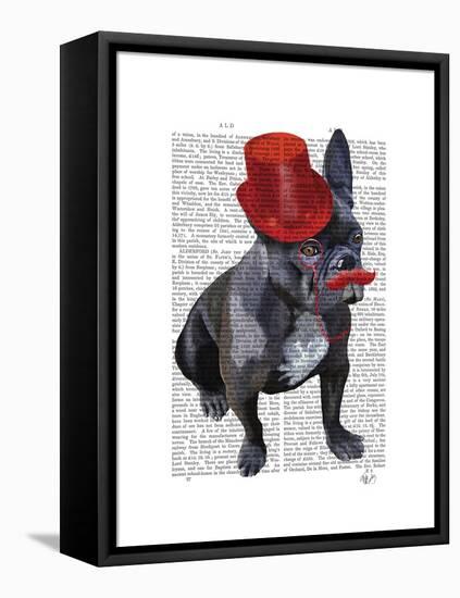 French Bulldog with Red Top Hat and Moustache-Fab Funky-Framed Stretched Canvas