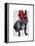 French Bulldog with Red Top Hat and Moustache-Fab Funky-Framed Stretched Canvas