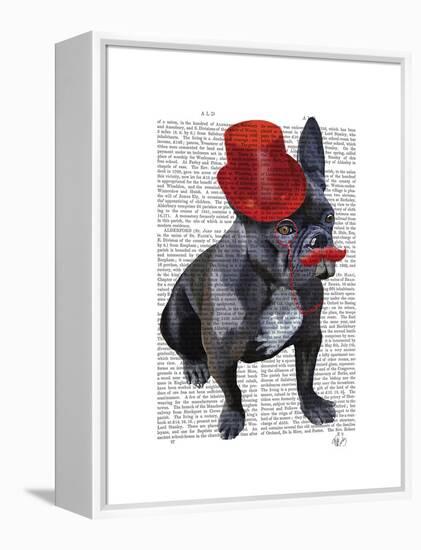 French Bulldog with Red Top Hat and Moustache-Fab Funky-Framed Stretched Canvas