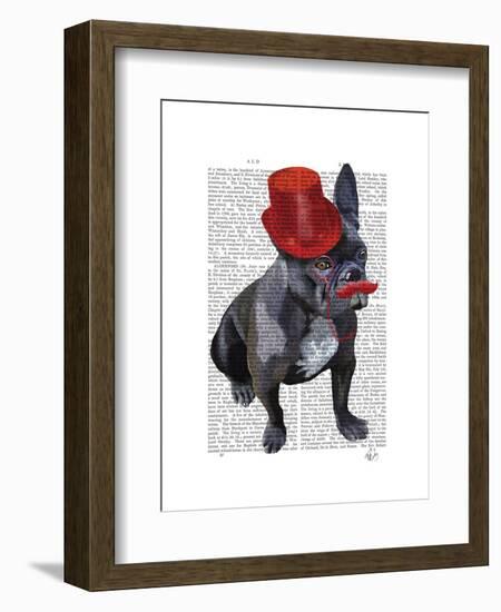 French Bulldog with Red Top Hat and Moustache-Fab Funky-Framed Art Print