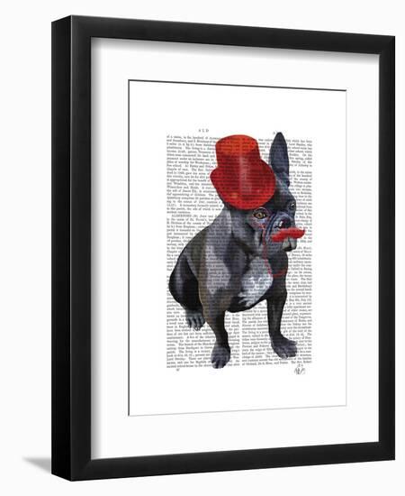 French Bulldog with Red Top Hat and Moustache-Fab Funky-Framed Art Print