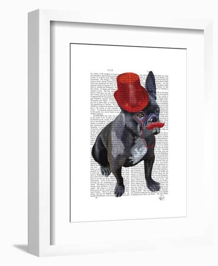 French Bulldog with Red Top Hat and Moustache-Fab Funky-Framed Art Print