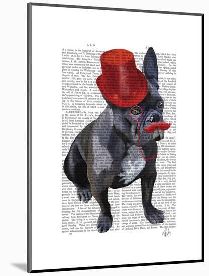 French Bulldog with Red Top Hat and Moustache-Fab Funky-Mounted Art Print