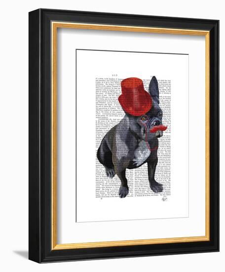 French Bulldog with Red Top Hat and Moustache-Fab Funky-Framed Art Print