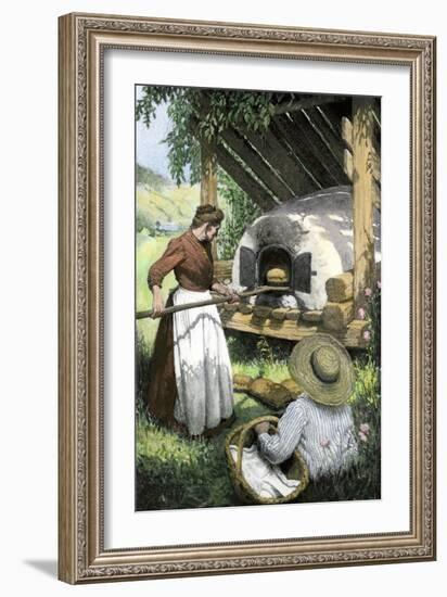 French-Canadian Woman Baking Bread in an Outdoor Oven, c.1900-null-Framed Giclee Print