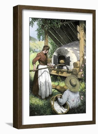 French-Canadian Woman Baking Bread in an Outdoor Oven, c.1900-null-Framed Giclee Print