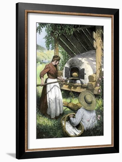 French-Canadian Woman Baking Bread in an Outdoor Oven, c.1900-null-Framed Giclee Print