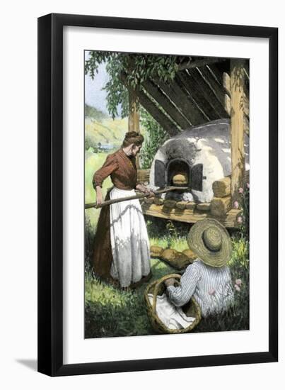 French-Canadian Woman Baking Bread in an Outdoor Oven, c.1900-null-Framed Giclee Print