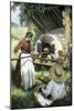 French-Canadian Woman Baking Bread in an Outdoor Oven, c.1900-null-Mounted Giclee Print