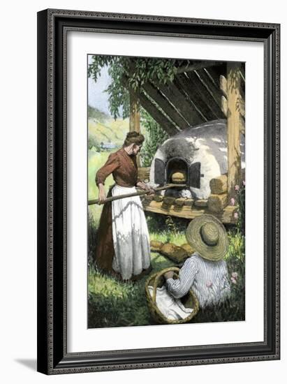 French-Canadian Woman Baking Bread in an Outdoor Oven, c.1900-null-Framed Giclee Print