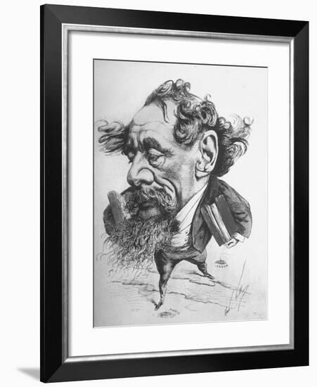 French Caricature of English Novelist Charles Dickens as a Colossus Striding from London Across-null-Framed Photographic Print