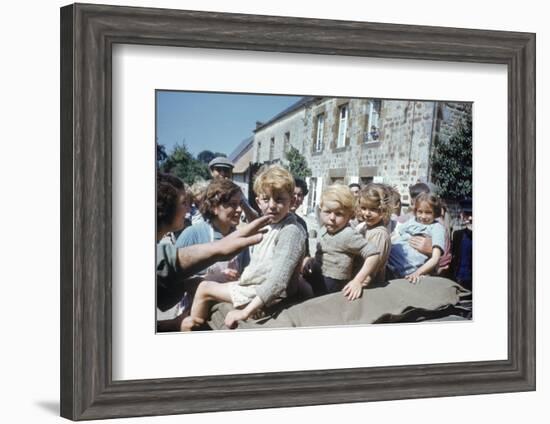 French Children in the Town of Avranches Sitting on Us Military Jeep, Normandy, France, 1944-Frank Scherschel-Framed Photographic Print