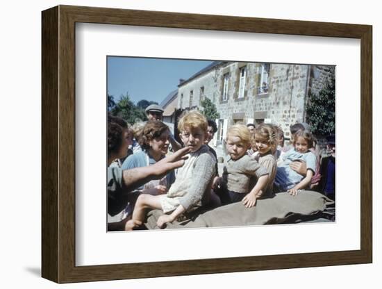 French Children in the Town of Avranches Sitting on Us Military Jeep, Normandy, France, 1944-Frank Scherschel-Framed Photographic Print