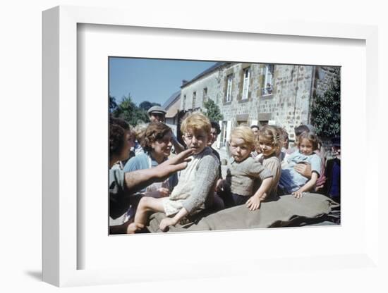 French Children in the Town of Avranches Sitting on Us Military Jeep, Normandy, France, 1944-Frank Scherschel-Framed Photographic Print