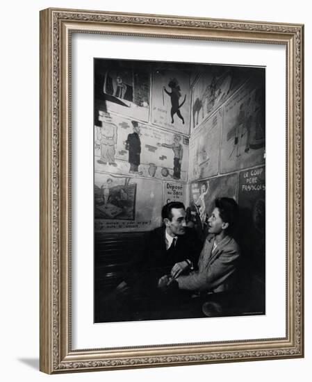 French Couple at Cafe Tango du Chat in the Latin Quarter, Paris-Gjon Mili-Framed Photographic Print