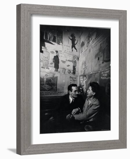 French Couple at Cafe Tango du Chat in the Latin Quarter, Paris-Gjon Mili-Framed Photographic Print